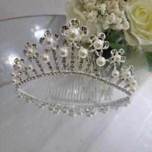 Pearl & Crystal Mini Bridal Tiara with Comb